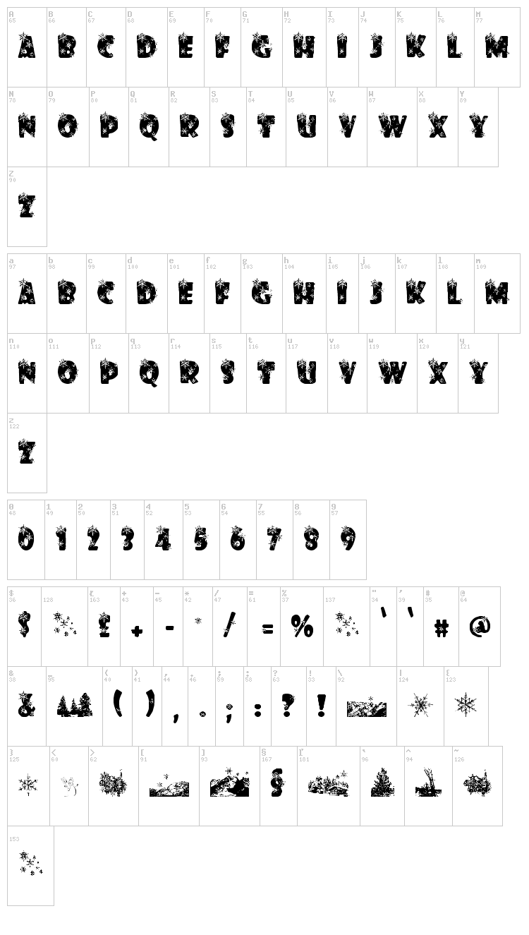Winter Flakes font map